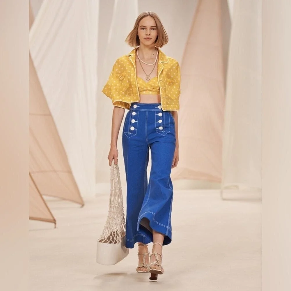 New! Zimmermann Jeans Sailor Pants Regatta Blue Denim Tide Cropped Flare 26